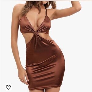 Just Quella Chic Backless Brown Dress